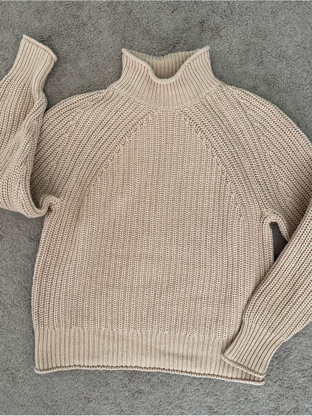 J. Crew Relaxed Rollneck Sweater Sandy Beach Tan Size Small 100% Cotton